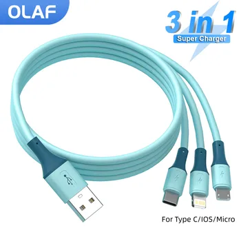 Olaf 3 в 1 USB-Кабель 3A Кабель Для Быстрой Зарядки Type C Micro 8-Контактный Провод Для Зарядки Телефона iPhone 13 12 Xiaomi Samsung Huawei
