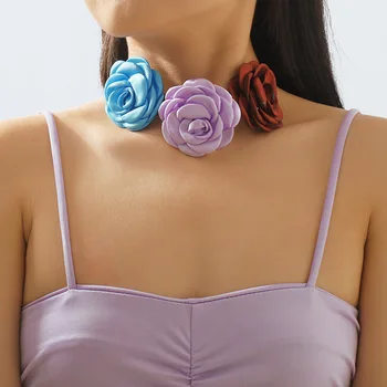 Ourfuno Съемный Большой цветок Розы Колье-чокер для женщин Романтическая вечеринка Свадебное ожерелье Корейская мода Ювелирные изделия Подарок для девочек