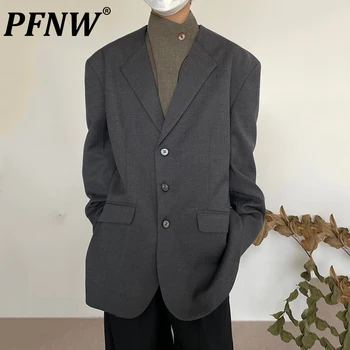 PFNW Весна Осень Новые мужские повседневные костюмы высокого класса, пальто, однотонные модные свободные блейзеры без воротника, 28A2935
