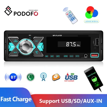 Podofo 1 DIN Автомагнитола Стерео MP3 Музыка Bluetooth USB/SD/AUX-IN FM-приемник Радио Красочные огни Автомобильный экранный проигрыватель в приборной панели