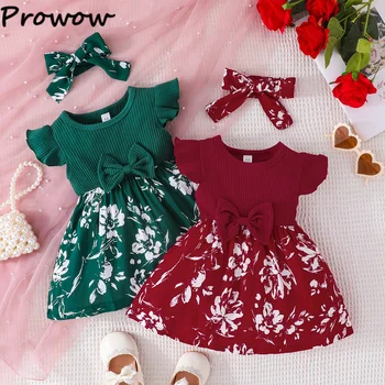 Prowow, летняя одежда для новорожденных девочек, платье принцессы в рубчик в стиле пэчворк с цветочным рисунком для девочек, сарафан для маленьких девочек