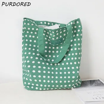 PURDORED 1 шт. Женская большая сумка для покупок в зеленый горошек, многоразовая сумка для хранения продуктов, фруктов, сумка-тоут, дорожная сумка для пикника, сумочка