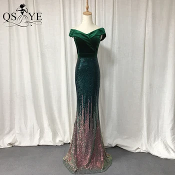 QSYYE Изумрудно-зеленое вечернее платье Русалка с открытыми плечами, платье для выпускного вечера с блестками, бархатное элегантное вечернее платье, приталенное вечернее платье