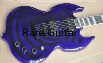 Rhxflame Custom Zakk Wylde Audio Blue Barbarian Black Bullseye Гитара С Инкрустацией в виде Большого Блока, Черная, Активные Звукосниматели EMG