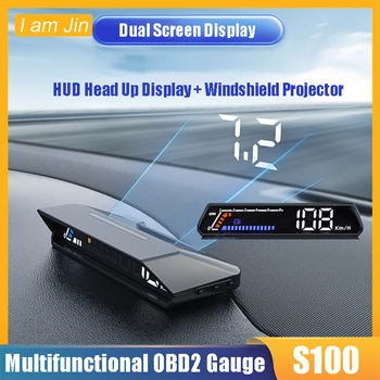 S100 OBD Датчик Hud Head Up Дисплей + Проектор Лобового стекла С Двойным Дисплеем Автомобильный Цифровой Спидометр RPM Hud OBD2 Display Meter