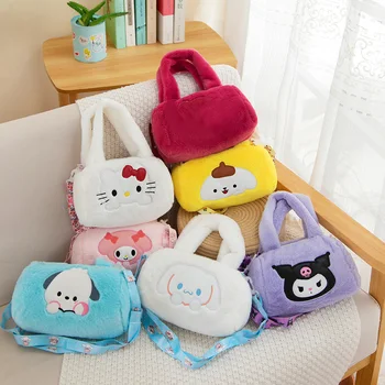 Sanrio Плюшевая сумка Kuromi Crossbody Cinnamoroll Сумка Для хранения My Melody Сумки на плечо Y2K Hello Kitty Косметичка Для Девочек Рюкзак