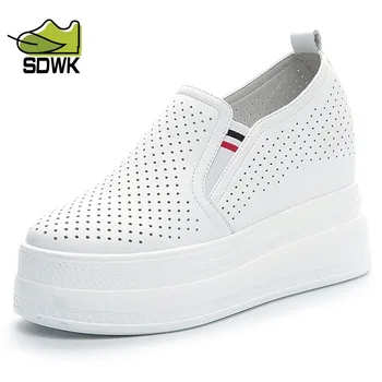 SDWK/ Женская обувь из натуральной кожи 9 см; сезон весна-лето; Белые туфли без застежки на толстой подошве; Универсальная Повседневная обувь на танкетке; кроссовки AD4300