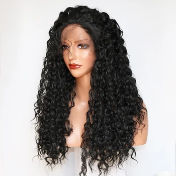 Sissi's Kinky Кудрявый Фронтальный кружевной парик длиной 24 дюйма из синтетических высокотемпературных волокнистых волос, Кружевные парики спереди для чернокожих женщин