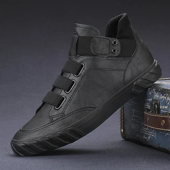 TAFN / Осенняя новая мужская модная обувь; черная повседневная обувь с высоким берцем; мужские износостойкие лоферы; Дизайнерская вулканизированная обувь для отдыха;
