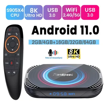 Transpeed AV1 X4 Amlogic S905X4 TV Box Android 11 4G 32G 64G 128G Двойной Wifi BT4.0 Медиаплеер 4K 8K100M телеприставка