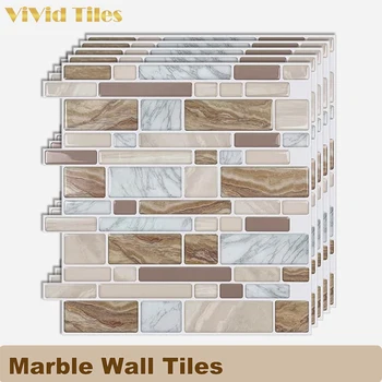 Vividtiles Мраморный дизайн, 3D настенная плитка, виниловые обои с сильной липкостью, водонепроницаемые наклейки на стены, современный домашний декор