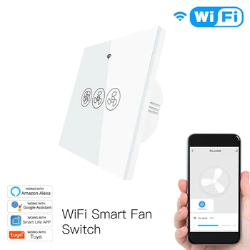 WiFi Умный Потолочный вентилятор, Настенный выключатель света, приложение Smart Life /Tuya с дистанционным управлением Различными скоростями, Для Alexa и Google Home (ЕС)