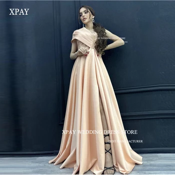XPAY Блестящие атласные длинные платья для выпускного вечера с разрезом на одно плечо, Дубай, Арабские женские вечерние платья, торжественное платье для вечеринки 2023