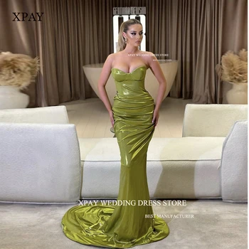 XPAY Блестящие выпускные платья русалки цвета авокадо зеленого цвета со складками в виде сердца, Дубай, арабские женские свадебные платья для вечеринок, длинные вечерние платья