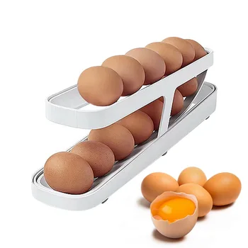 Автоматическая прокрутка Подставки для яиц, ящика для хранения, корзины для яиц, контейнера, органайзера, холодильника, дозатора яиц для кухни