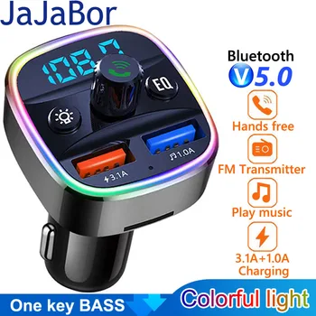 Автомобильный FM-передатчик JaJaBor FM-модулятор Красочный Свет Двойное Автомобильное Зарядное устройство USB Bluetooth 5.0 Автомобильный комплект громкой связи Автомобильный MP3-плеер