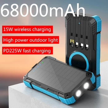 Аккумулятор для солнечных батарей, беспроводная зарядка, солнечное зарядное устройство для телефона 68000 мАч с наружным освещением, зарядное устройство для телефона, беспроводная зарядка 15 Вт