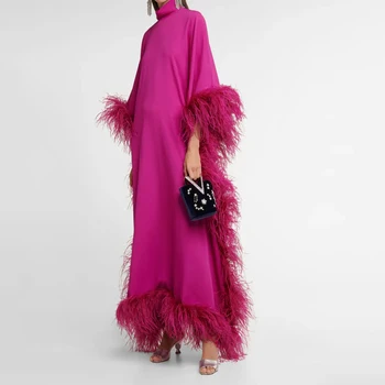Арабские эластичные розово-красные платья с длинными рукавами для выпускного вечера, перья русалки длиной до щиколоток, официальная вечеринка в Саудовской Аравии. فس