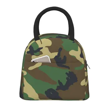 Армейская зеленая камуфляжная сумка для ланча для женщин, большой многоразовый изолированный ланч-бокс для работы, складная сумка для офиса для взрослых