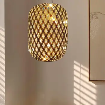 Бамбуковый абажур ручной работы, потолочный подвесной светильник для спальни кафе-бара