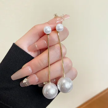 Белая имитация жемчуга, большая цепочка с кисточкой, длинные серьги-капли для женщин, золотые украшения для ушей, трендовый подарок для девушки