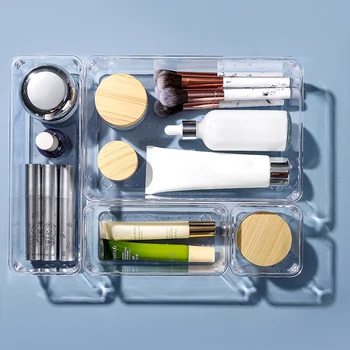 Бесплатная комбинация домашний кухонный ящик разделитель коробка органайзер коробка прозрачная пластиковая косметическая коробка ящик для хранения Ящик для хранения