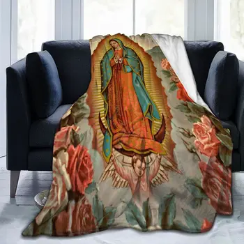 Богоматерь Гваделупская Мексиканская Одеяло Девы Марии Христианское Католическое Фланелевое Винтажное Покрывало для Стула, Покрывающее Диван Queen