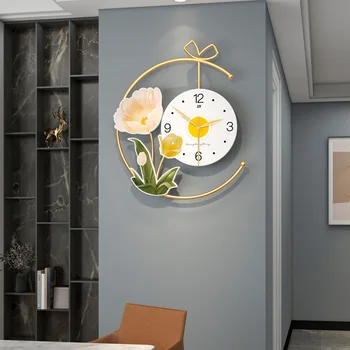 Большие настенные часы в скандинавском стиле с 3D цветами, Современный дизайн, Часы для гостиной, Бесшумное Художественное Украшение для дома, Подвесные часы