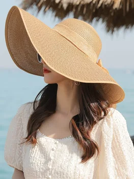 Большой Карниз Соломенная Шляпа Окружность Шляпы 56-59 см Солнцезащитная Шляпа Пляжная Шляпа Женская Приморская Летняя Складная Шляпа От Солнца Сто Шляп