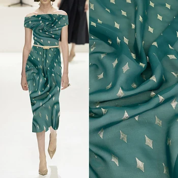 Бронзовая темно-зеленая шифоновая ткань с принтом шириной 57 дюймов для свадебного платья, ткани Чонсам, шарфа и поделок ручной работы