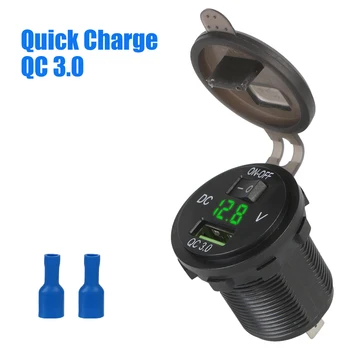 Быстрая Зарядка QC 3,0 Автомобильное USB Зарядное Устройство для Авто Морской Мотоцикл Грузовик Адаптер Питания Розетка Универсальная С переключателем 12-24 В Розетка