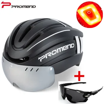 Велосипедный шлем PROMEND с USB-перезаряжаемым задним фонарем, Встроенный велосипедный шлем, спортивный безопасный велосипедный шлем для горных дорог