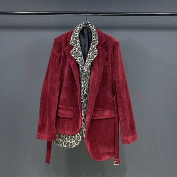 Вельветовый костюм, рубашки с леопардовым принтом, дизайнерский блейзер, искусственная двойка, стильное мужское высококачественное элегантное осеннее пальто 2024 года, модное