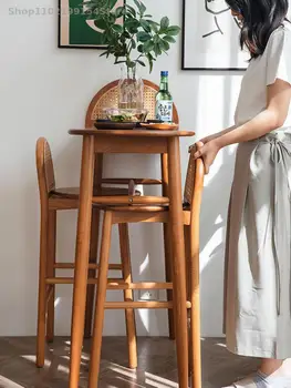 Вертикальный барный стол Nordic из цельного дерева, комбинированный барный стул, обеденный стол из вишневого дерева, высокий стол, небольшая квартира, журнал