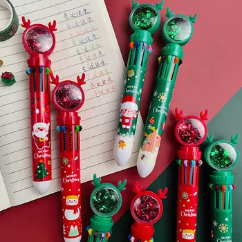 Веселый Рождественский подарок, Офисные школьные принадлежности, канцелярские принадлежности, инструмент для письма, 10 цветов, мультяшная ручка, Санта-Клаус, Рождественская елка, Шариковая ручка с оленями,