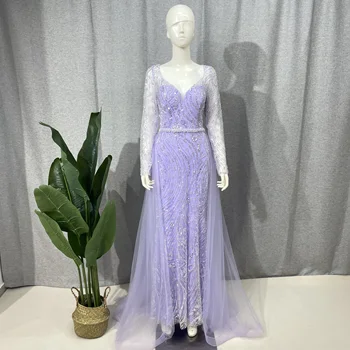 Вечернее платье Ume Luxury Dubai с фиолетовой верхней юбкой и длинными рукавами, элегантные женские вечерние платья для свадебной вечеринки.