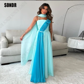 Вечерние платья из шифона SONDR Небесно-голубого цвета на заказ, Арабское платье для выпускного вечера без рукавов, длинное трапециевидное платье для официальной вечеринки 2023 г.