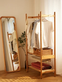 Вешалка для одежды из массива дерева в скандинавском стиле, плетеная из ротанга от пола до пола, полная вешалка для одежды, спальня, многофункциональная подвесная вешалка для одежды