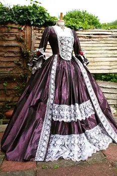 Виноградно-фиолетовые готические платья для выпускного вечера, Викторианское бальное платье Марии-Антуанетты, вечернее платье Bustle с длинным рукавом на Хэллоуин