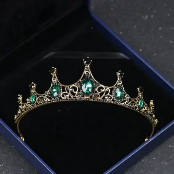 Винтажная тиара в стиле барокко, диадема с зеленым бриллиантом из нового сплава, Благородная и элегантная Хрустальная диадема принцессы на день рождения.