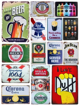 Винтажное пиво, виски, металлические жестяные таблички, плакат с баром, декор стен дома, паб-таверна 