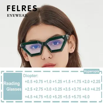 Винтажные Многоугольные очки для чтения с Кошачьим глазом, женские очки с синим светофильтром, Оправа для очков, Оптические Пресбиопические Компьютерные очки