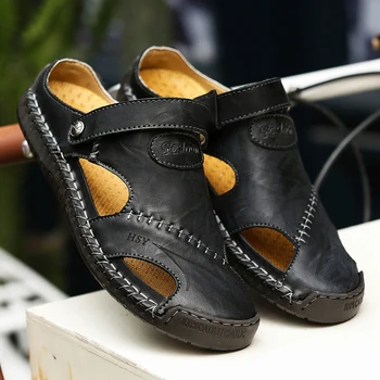Высококачественные повседневные кожаные мужские сандалии Удобная противоскользящая уличная римская обувь Летние пляжные сандалии для прогулок Дышащие мужские тапочки