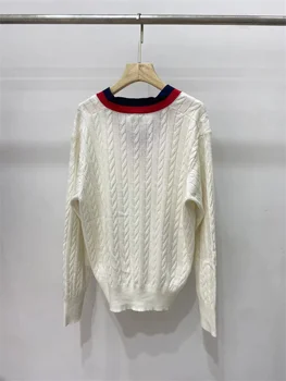 Вязаный свитер контрастного цвета с V-образным вырезом и длинным рукавом, модный пуловер из французского трикотажа, новинка осени-зимы 2023 года