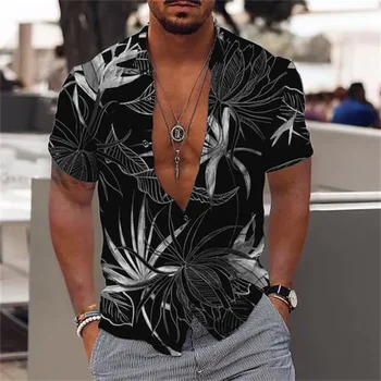 Гавайская Мужская рубашка 2023 С 3D Принтом, Рубашка С Короткими Рукавами, Топ Для Пляжного Отдыха, Футболка, Летняя Мужская рубашка Оверсайз