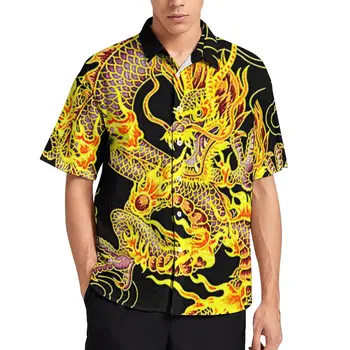 Гавайские Мужские Рубашки С Рисунком Китайского Дракона И 3D Принтом, Негабаритные Свободные Топы Для Отпуска Y2k, Повседневная Уличная Одежда На Заказ, Блузки 5XL