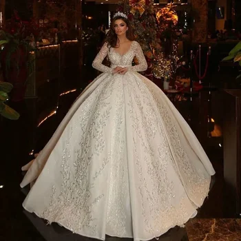 Гламурное свадебное платье в Дубае Свадебные платья с хрустальным бисером и блестками С длинными рукавами на заказ Vestido De Novia