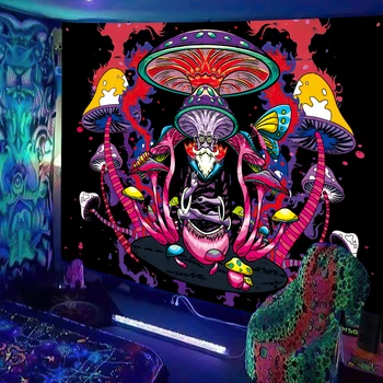 Гобелен с черным светом, реагирующий на ультрафиолетовое излучение, Психоделический гриб, Фрактальный арт-гобелен, висящий на стене для спальни, инди-декор в общежитии