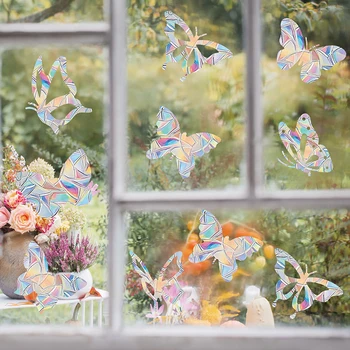 Двухсторонние красочные наклейки на стеклянные окна Радужная бабочка Креативные шикарные статические наклейки ПВХ Ослепляющие двери с принтом Home Decora