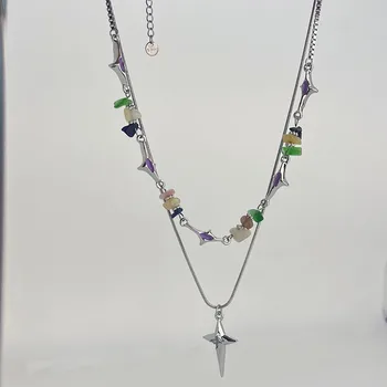 Двухцветное ожерелье со звездным камнем Awn, женское дизайнерское решение в стиле хип-хоп, цепочка на ключицу из титановой стали, аксессуары для мальчиков